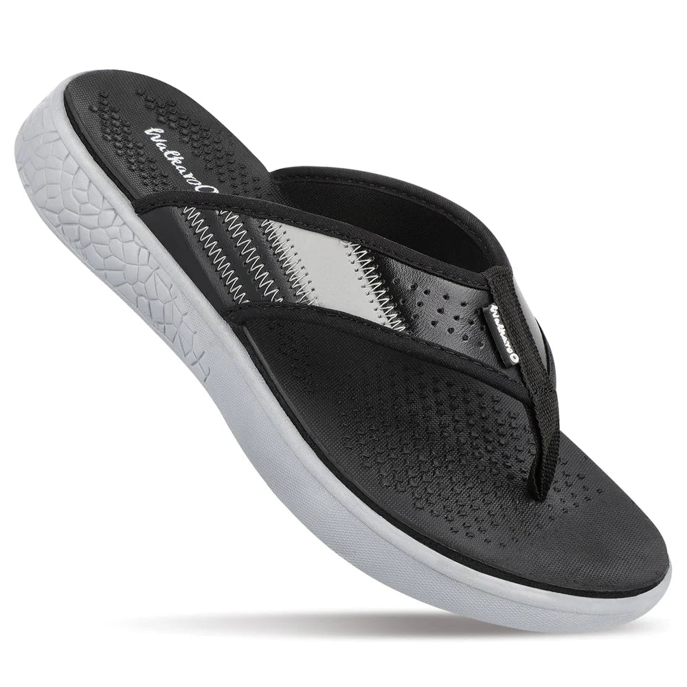 Walkaroo Men Textured Thong Flip-Flop - WC4238 Black Grey