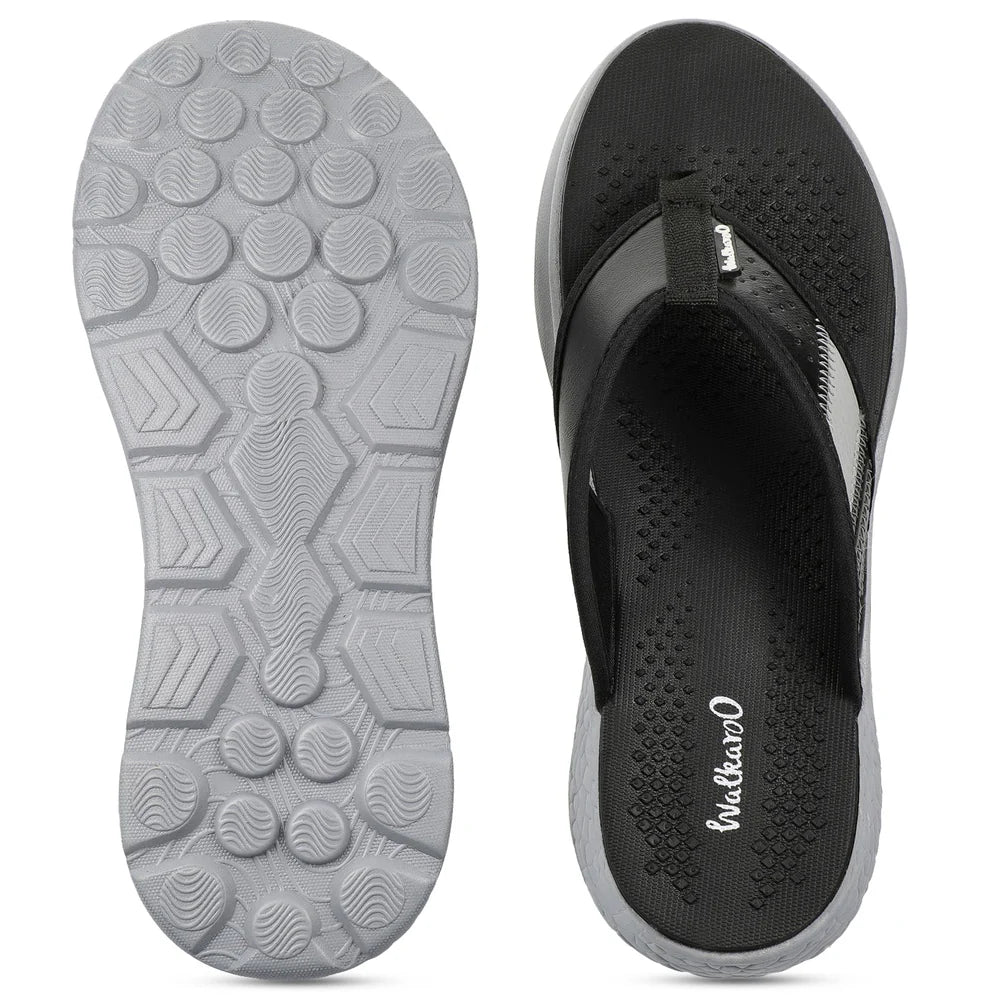 Walkaroo Men Textured Thong Flip-Flop - WC4238 Black Grey
