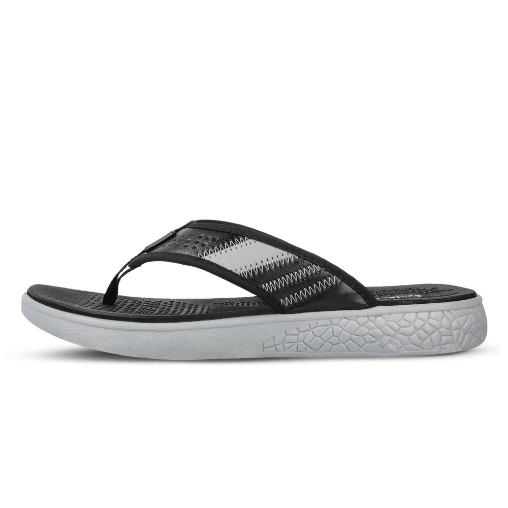 Walkaroo Men Textured Thong Flip-Flop - WC4238 Black Grey