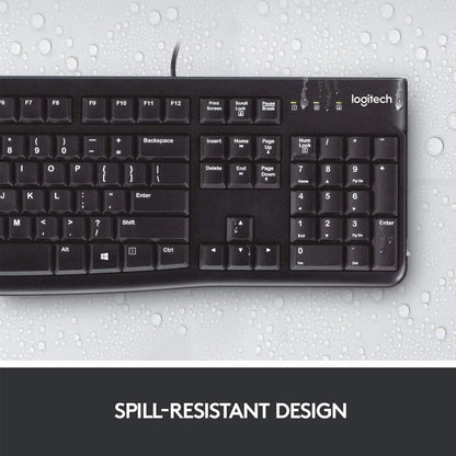 K120 Corded USB Keyboard with Spill Resistant Design - Black
