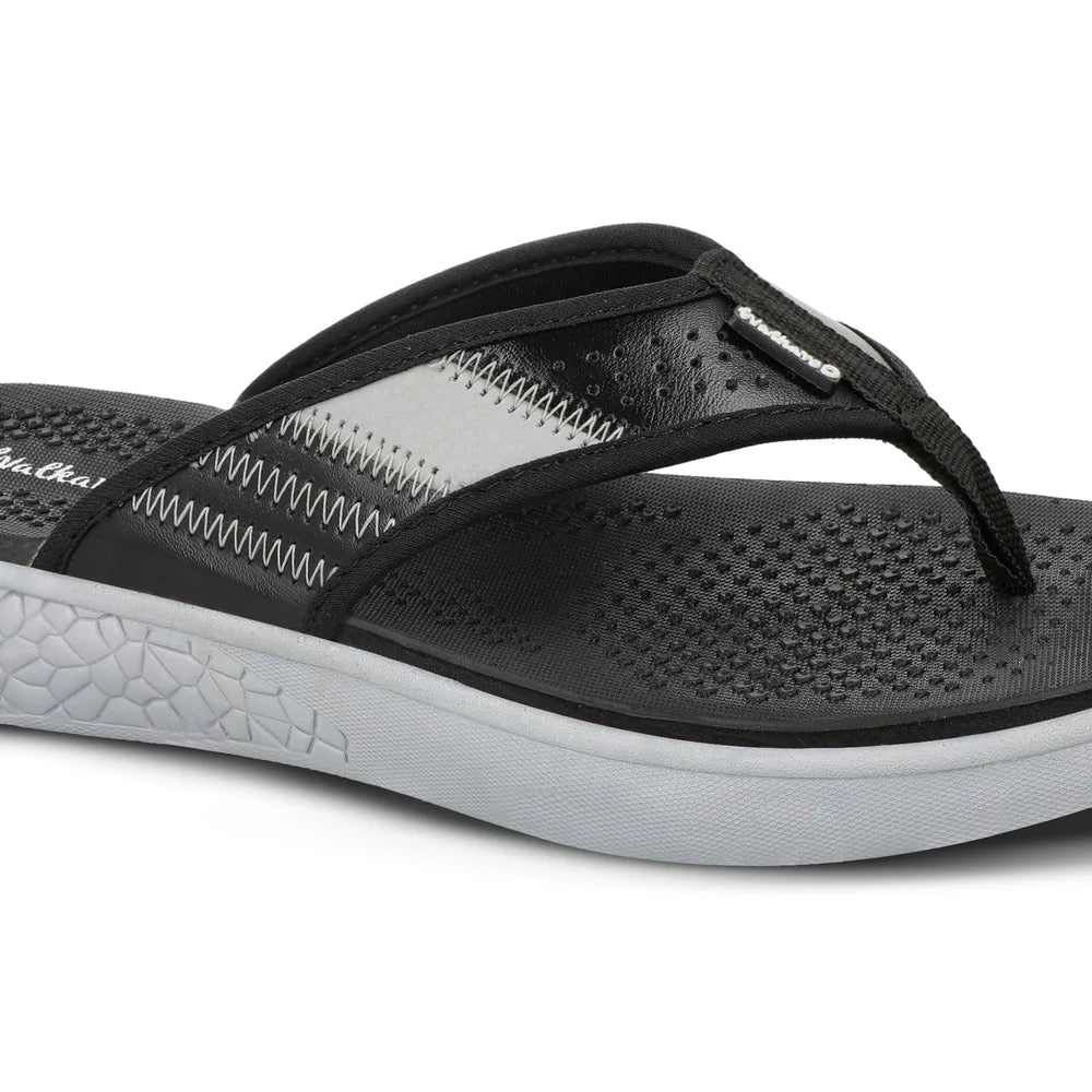 Walkaroo Men Textured Thong Flip-Flop - WC4238 Black Grey