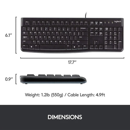 K120 Corded USB Keyboard with Spill Resistant Design - Black