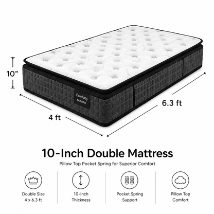 10-inch DOUBLE Mattress (4x6.3ft) Pillow Top Pocket Spring