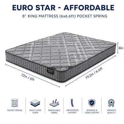 8-inch KING Mattress (6x6.6ft) Pocket Spring