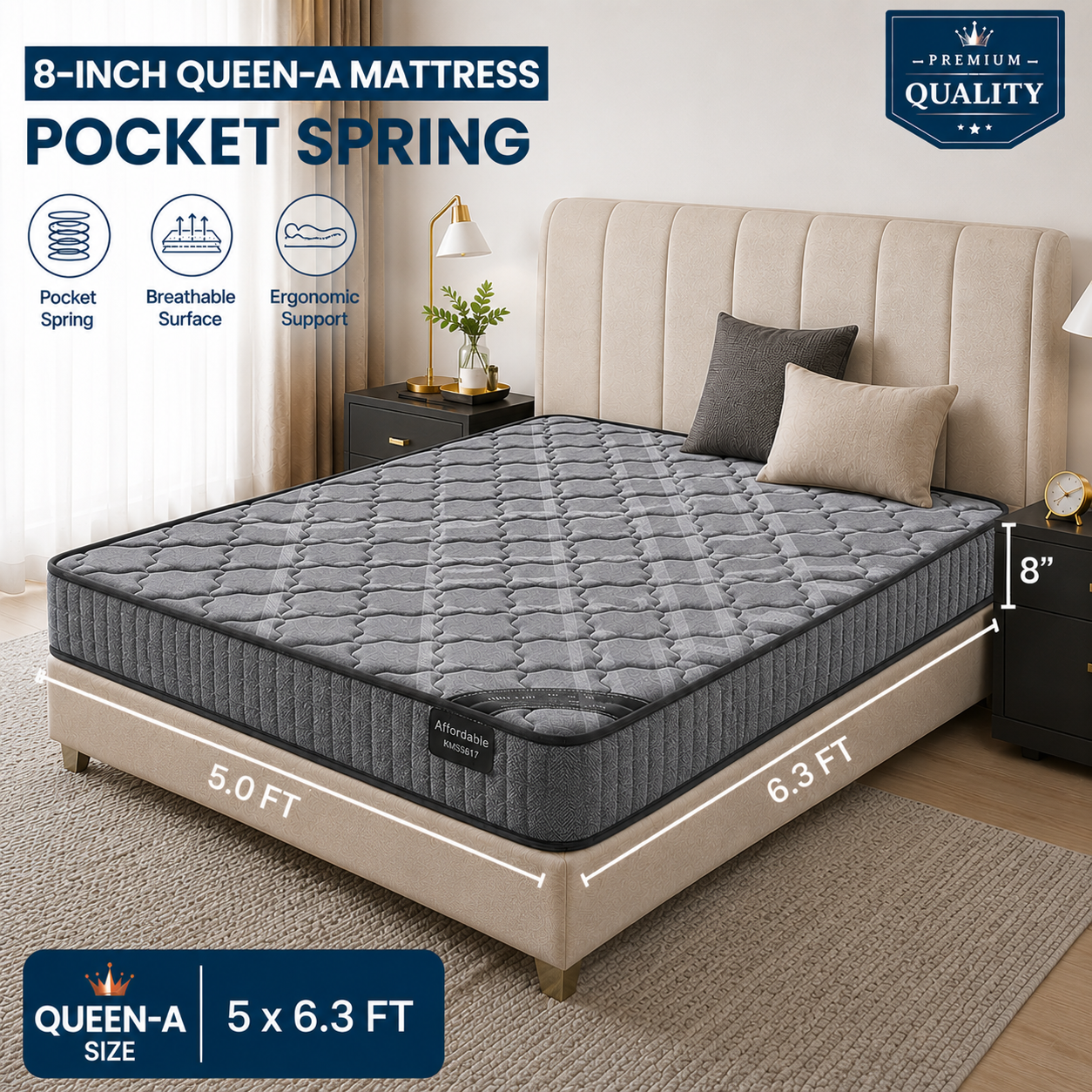 8-inch QUEEN-A Mattress (5x6.3ft) Pocket Spring