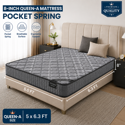8-inch QUEEN-A Mattress (5x6.3ft) Pocket Spring