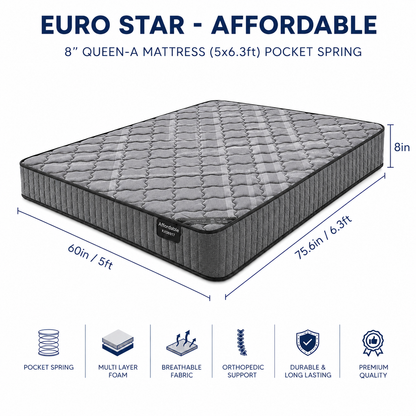 8-inch QUEEN-A Mattress (5x6.3ft) Pocket Spring
