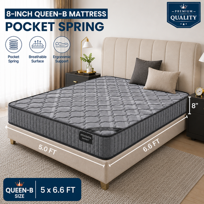 8-inch QUEEN-B  Mattress (5x6.6ft) Pocket Spring
