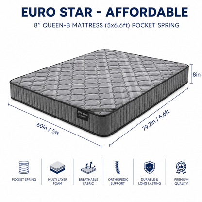 8-inch QUEEN-B  Mattress (5x6.6ft) Pocket Spring