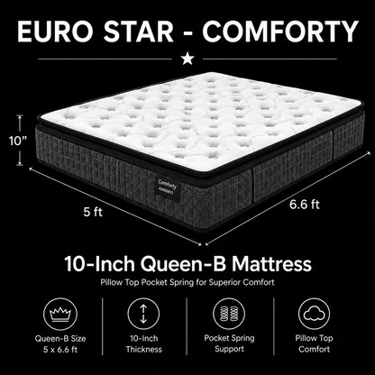 10-inch QUEEN-B  Mattress (5x6.6ft) Pillow Top Pocket Spring