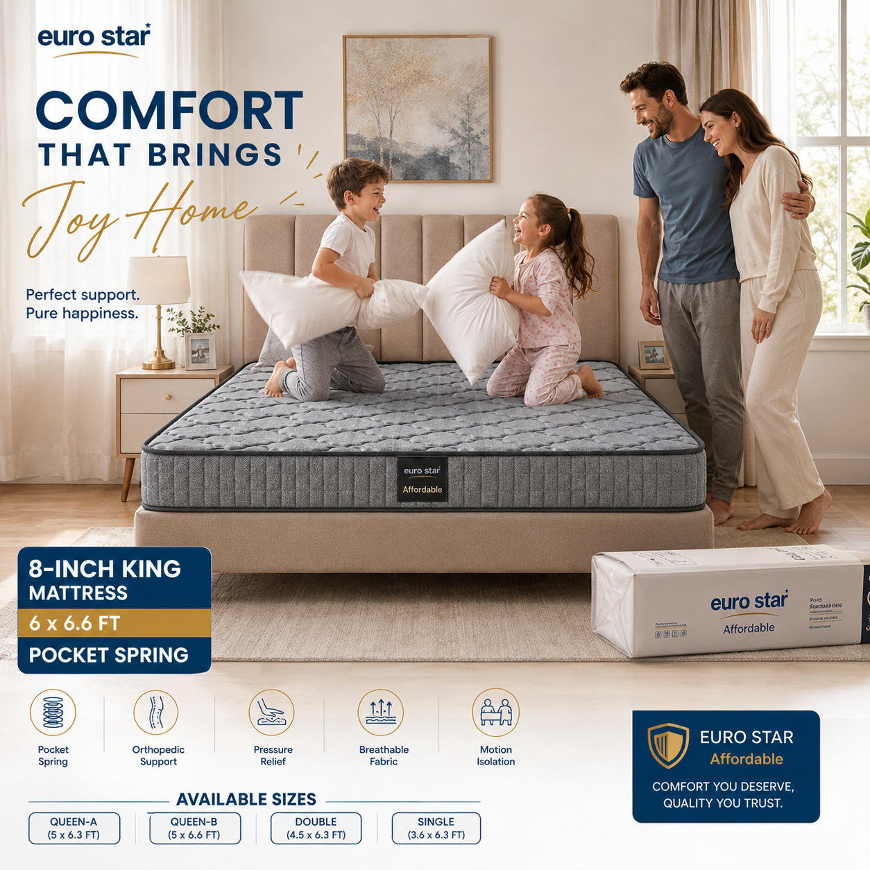 8-inch KING Mattress (6x6.6ft) Pocket Spring
