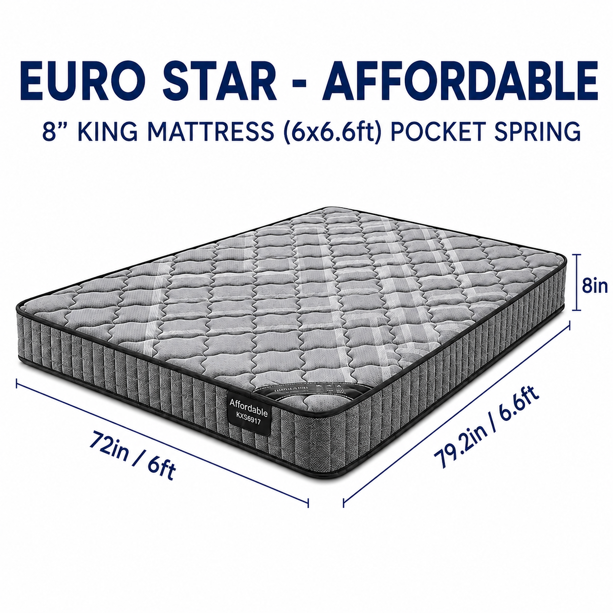 8-inch KING Mattress (6x6.6ft) Pocket Spring