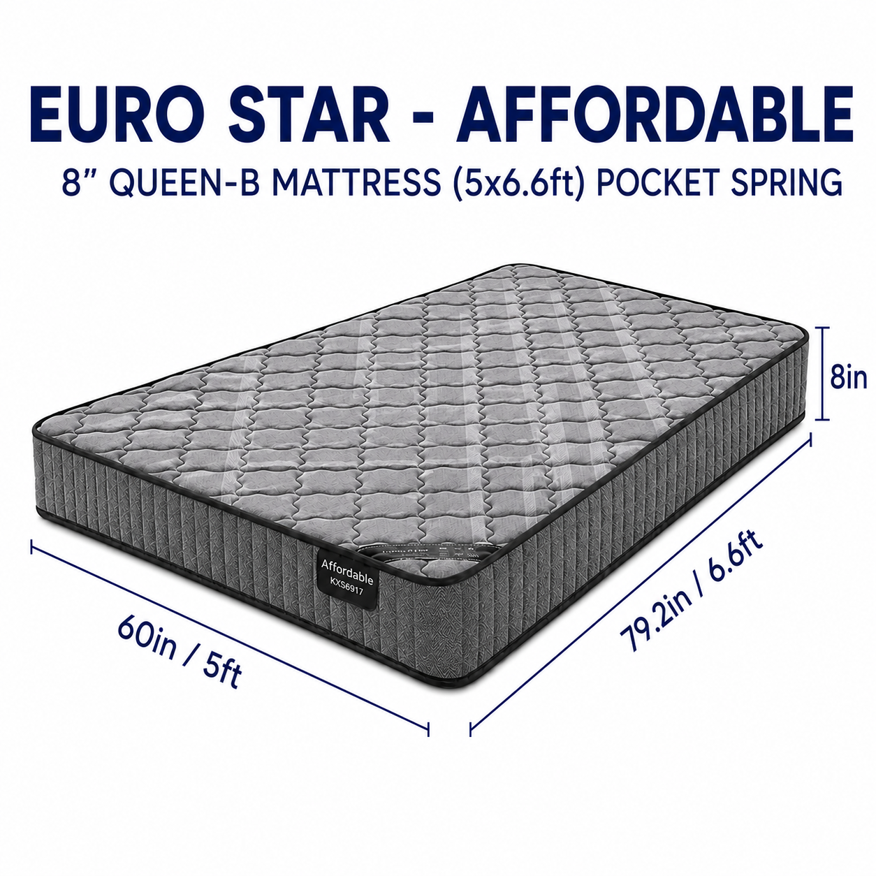 8-inch QUEEN-B  Mattress (5x6.6ft) Pocket Spring