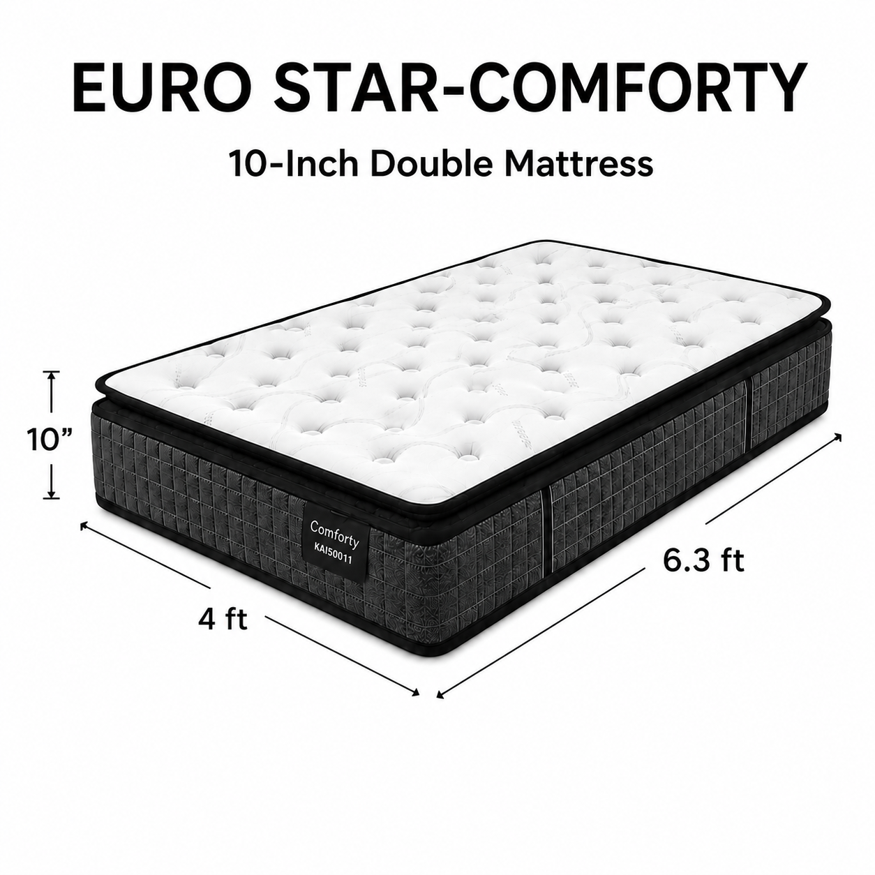 10-inch DOUBLE Mattress (4x6.3ft) Pillow Top Pocket Spring