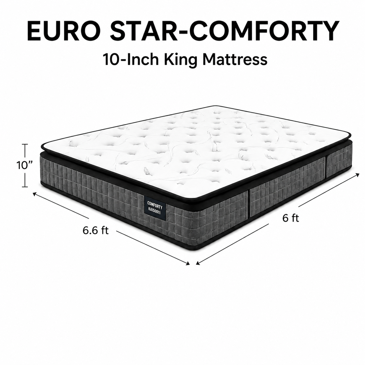 10-inch KING Mattress (6x6.6ft) Pillow Top Pocket Spring