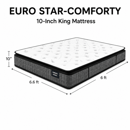 10-inch KING Mattress (6x6.6ft) Pillow Top Pocket Spring