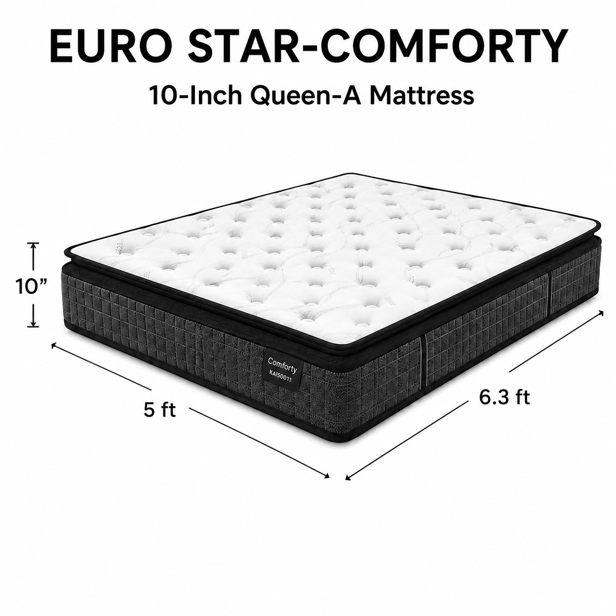 10-inch QUEEN-A Mattress (5x6.3ft) Pillow Top Pocket Spring