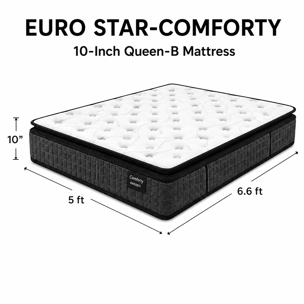 10-inch QUEEN-B  Mattress (5x6.6ft) Pillow Top Pocket Spring