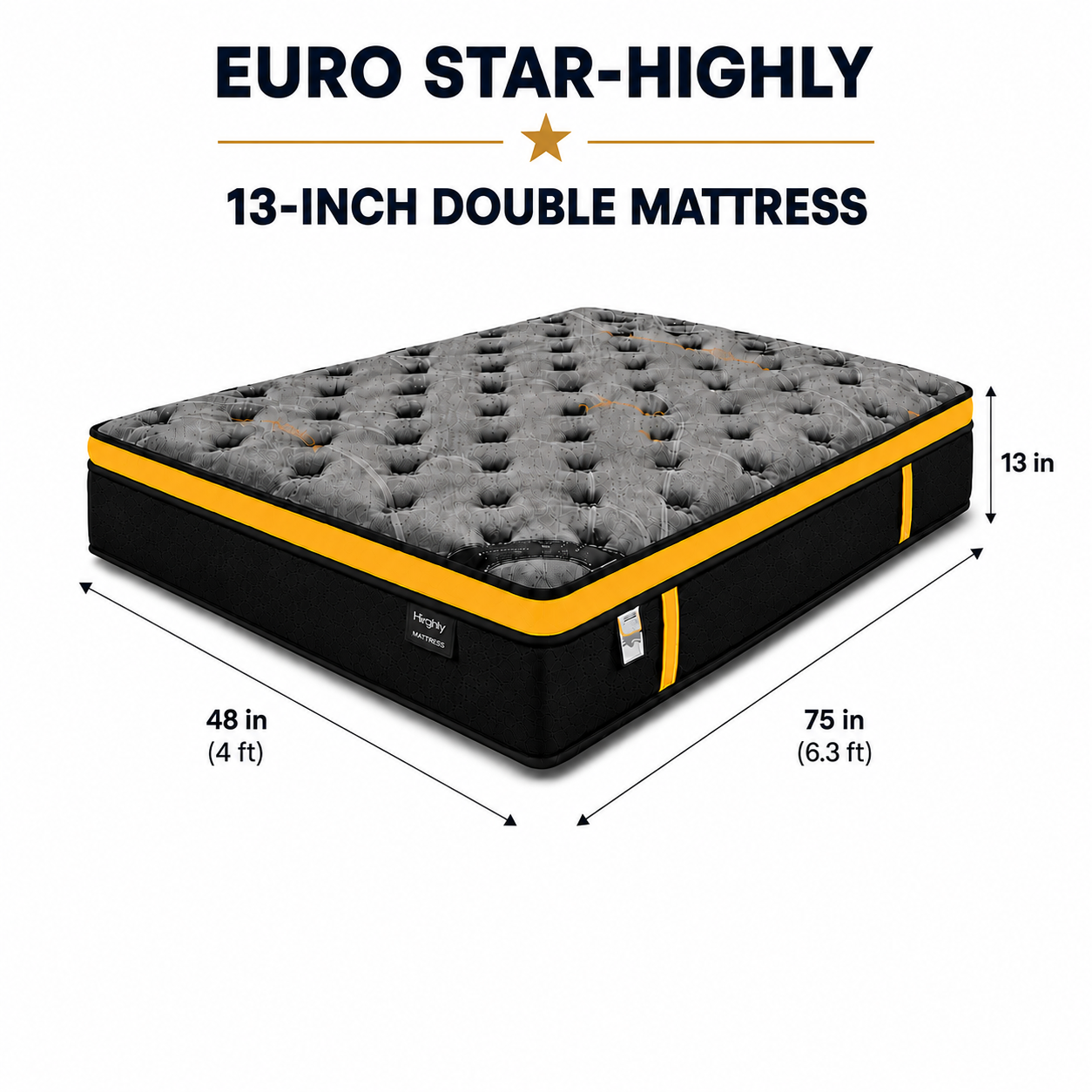 13-inch DOUBLE Mattress (4x6.3ft) Pillow Top Pocket Spring