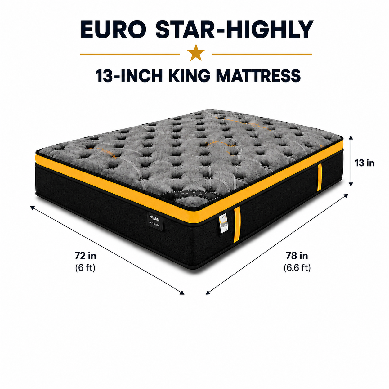 13-inch KING Mattress Highly (6x6.6ft) Euro Top with Memory Foam Pocket Spring