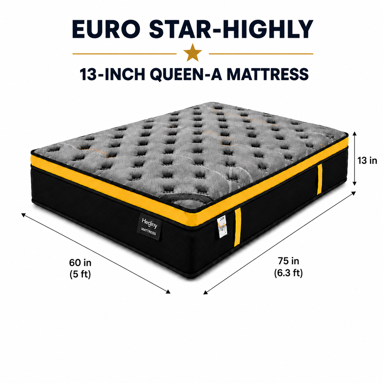 13-inch QUEEN-A Mattress 5x6.3ft) Euro Top with Memory Foam Pocket Spring