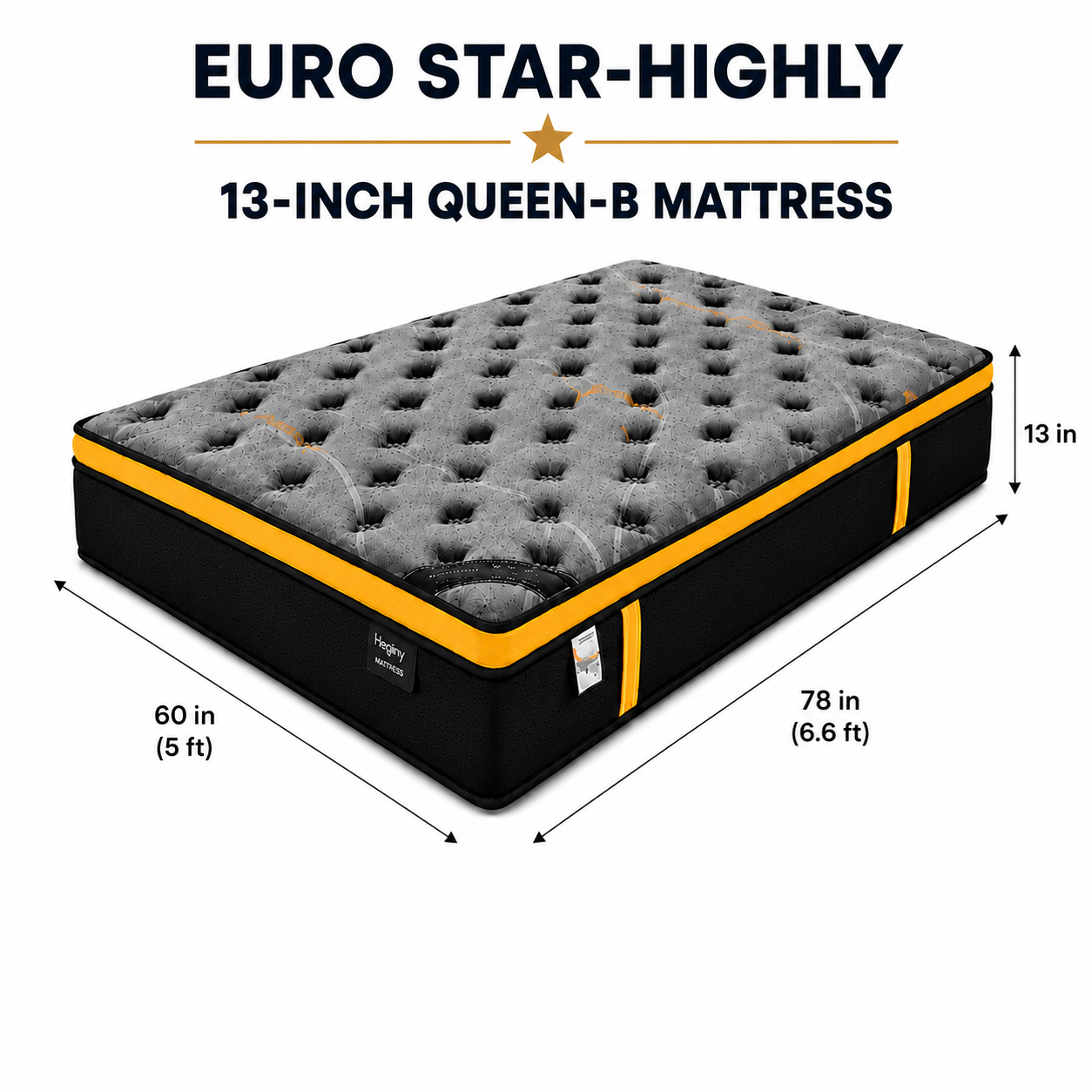 13-inch QUEEN-B  Mattress (5x6.6ft) Euro Top with Memory Foam Pocket Spring