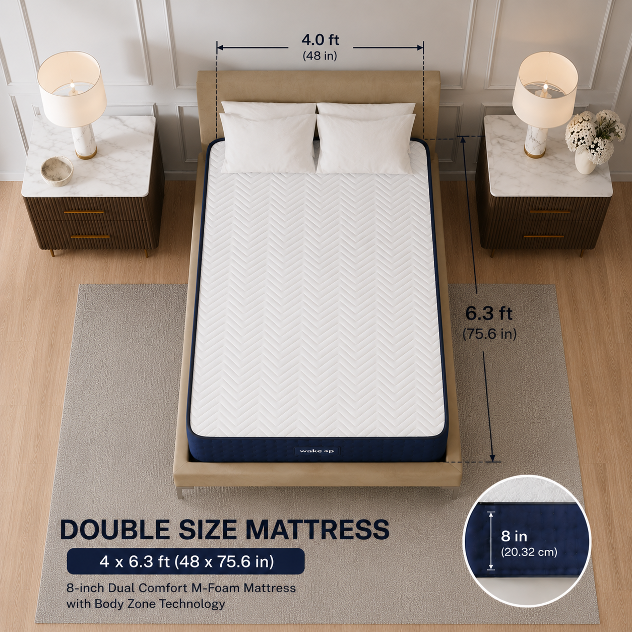 8-inch DOUBLE Dual Comfort M-Foam Mattress with Body Zone Technology (4x6.3ft)