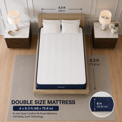 8-inch DOUBLE Dual Comfort M-Foam Mattress with Body Zone Technology (4x6.3ft)