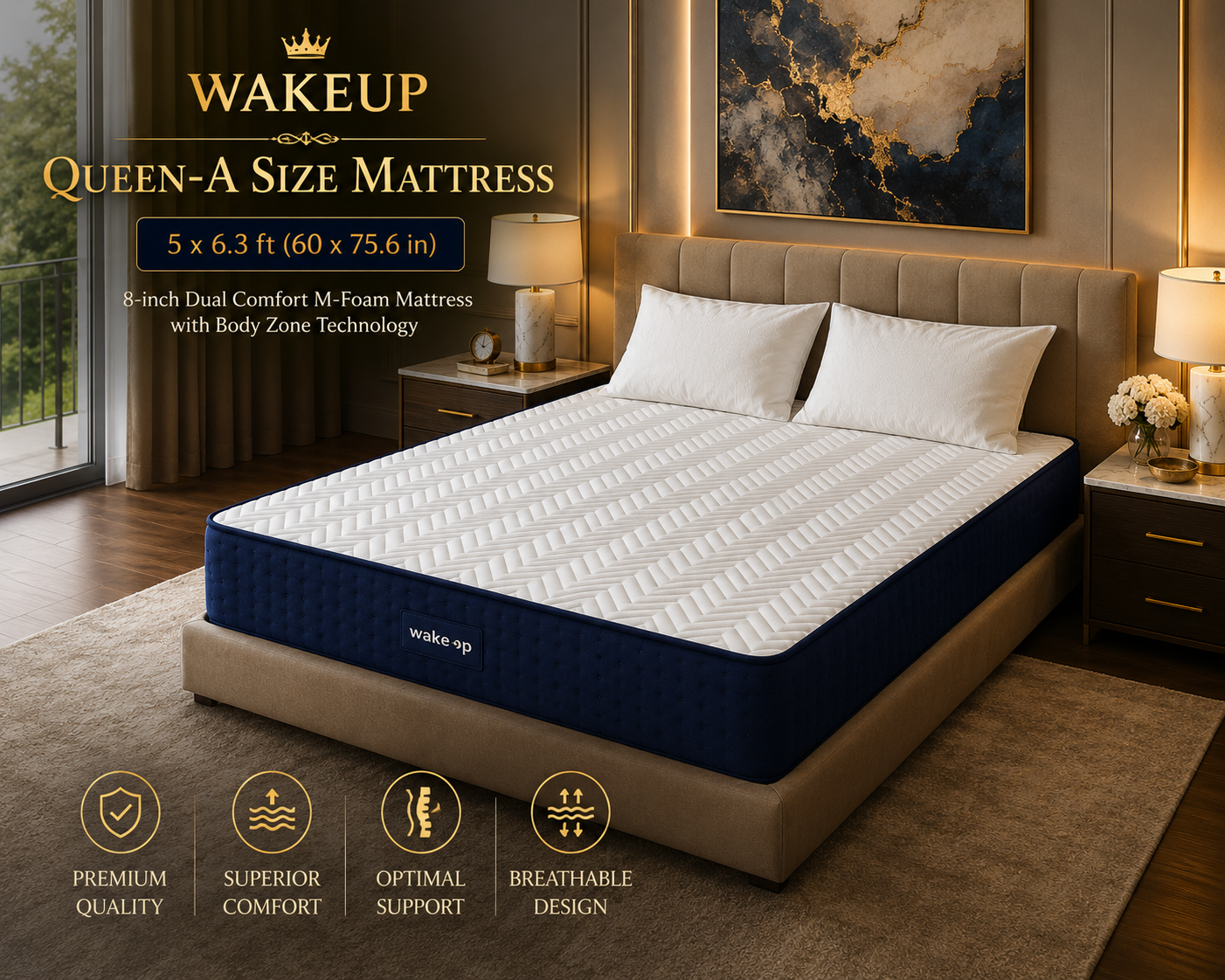 8-inch QUEEN-A Dual Comfort M-Foam Mattress with Body Zone Technology (5x6.3ft)