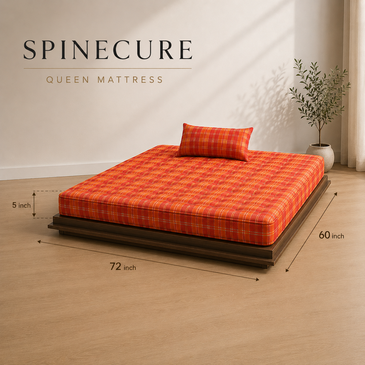 QUEEN Mattress Box-Type Cotton Foldable& Rollable – Floor & Bed Use (Orange / 72x60x5inch)