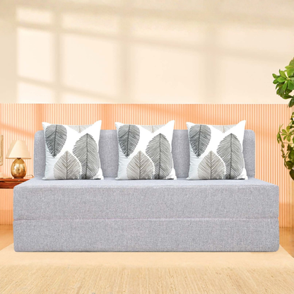 SOFA CUM BED  5x6' Three Seater  / Silver / 3 Threadbare Cushions