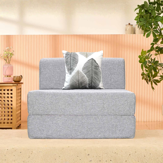 SOFA CUM BED  3x6' Single Seater  / Silver / 1 Threadbare Cushions