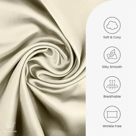 Premium Satin Silk Pillow Covers - Cream, Pack of 1 (18''x28'')