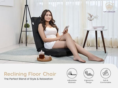 Reclining Floor Chair with Back Support, Adjustable Navy Blue