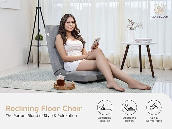 Reclining Floor Chair with Back Support, Adjustable Grey