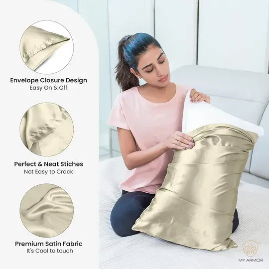Premium Satin Silk Pillow Covers - Cream, Pack of 1 (18''x28'')