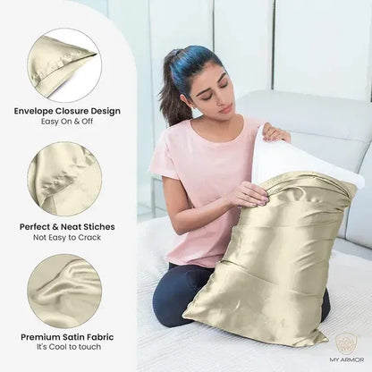 Premium Satin Silk Pillow Covers - Cream, Pack of 1 (18''x28'')