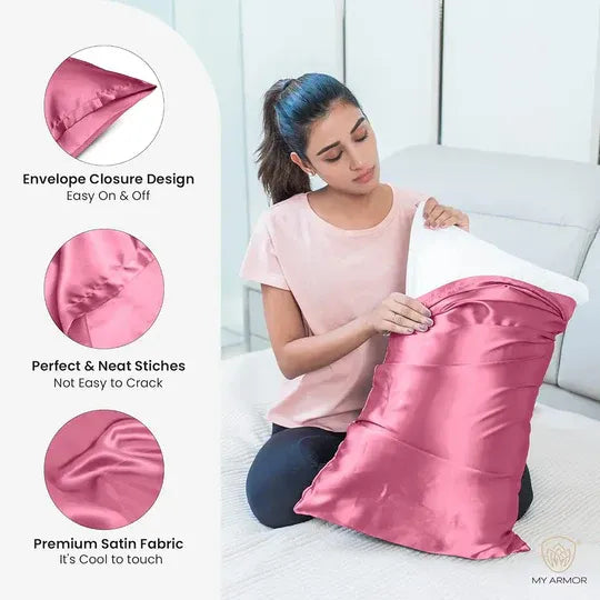 Premium Satin Silk Pillow Covers - Black, Pack of 1 (18''x28'')