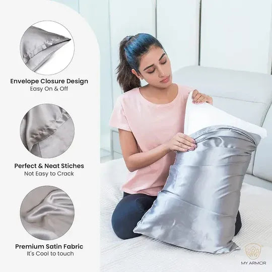 Premium Satin Silk Pillow Covers - Grey, Pack of 1 (18''x28'')