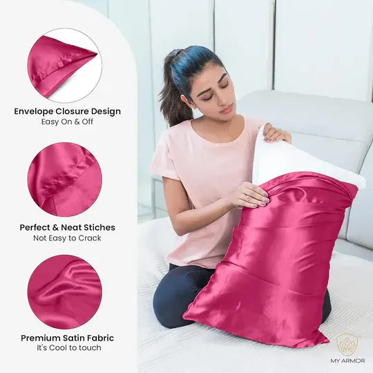 Premium Satin Silk Pillow Covers - Pink, Pack of 1  (18''x28'')