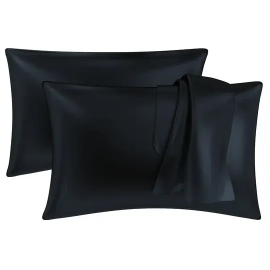 Premium Satin Silk Pillow Covers - Black, Pack of 1 (18''x28'')