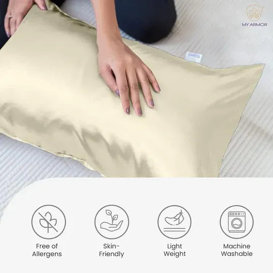 Premium Satin Silk Pillow Covers - Cream, Pack of 1 (18''x28'')