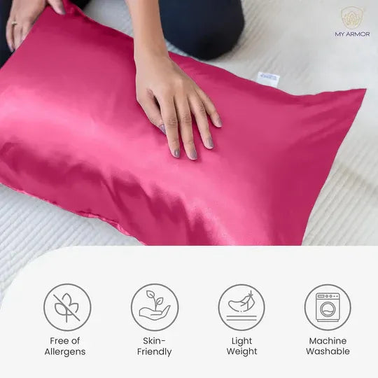 Premium Satin Silk Pillow Covers - Pink, Pack of 1  (18''x28'')