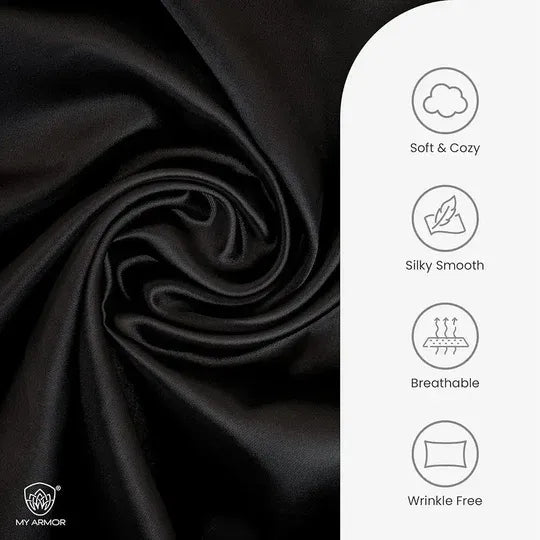 Premium Satin Silk Pillow Covers - Black, Pack of 1 (18''x28'')