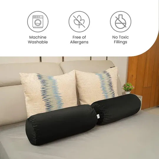 Microfibre Round Bolster Pillow - 10" x 25", Pack of 1 (Black)