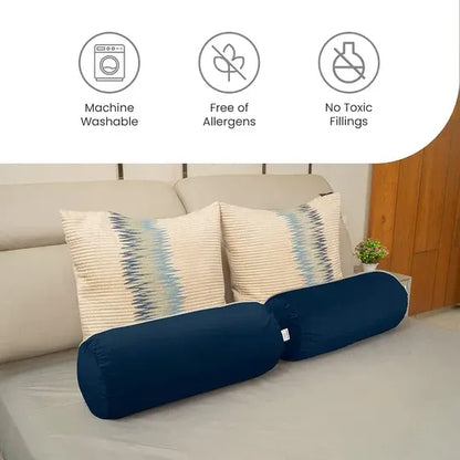 Microfibre Round Bolster Pillow - 10" x 25", Pack of 1(Navy Blue)
