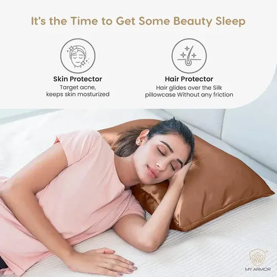 Premium Satin Silk Pillow Covers - Golden, Pack of 1 (18''x28'')