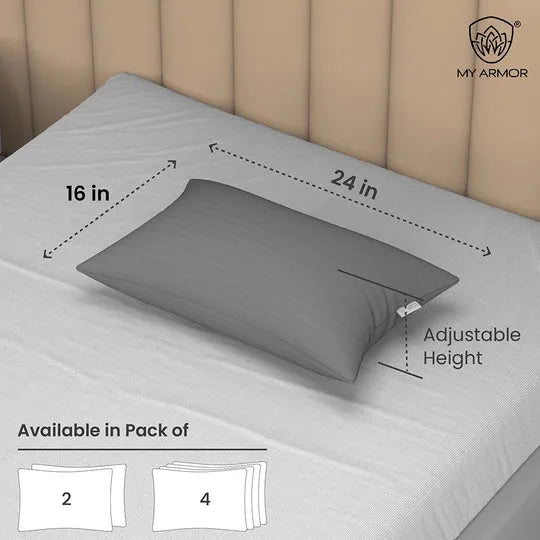 Height Adjustable Microfiber Pillows Grey Stripes 16 x 24 inches / Pack of 1