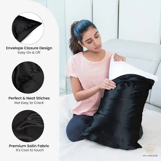 Premium Satin Silk Pillow Covers - Black, Pack of 1 (18''x28'')