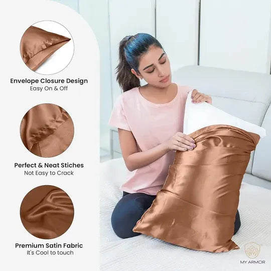 Premium Satin Silk Pillow Covers - Golden, Pack of 1 (18''x28'')